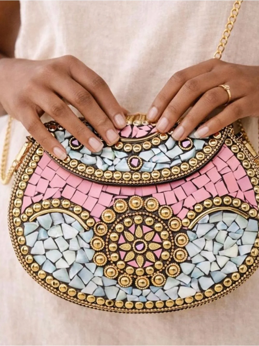 Ramla Pink Mosaic Crossbody Bag